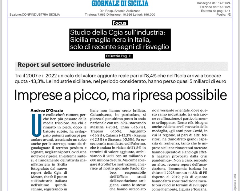 IMPRESE A PICCO, MA RIPRESA POSSIBILE - 14/01/2024
